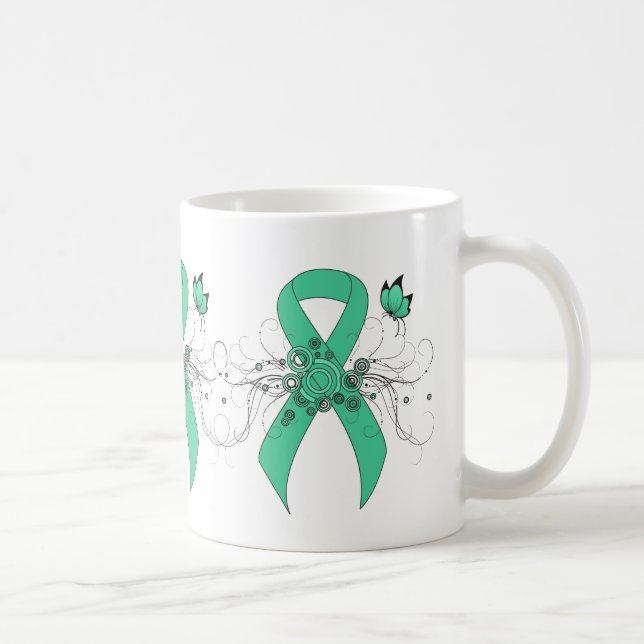 Mint Grönt Awareness Ribbon with Butterfly Kaffemugg (Höger)