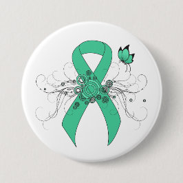 Mint Grönt Awareness Ribbon with Butterfly Knapp