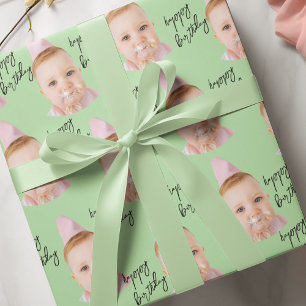 Mint Grönt Baby Ansikte födelsedag Anpassningsba Presentpapper