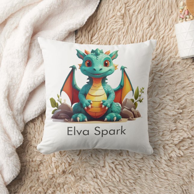 Mint Grönt Baby Dragon Fantasy Personlig Kudde (Filt)