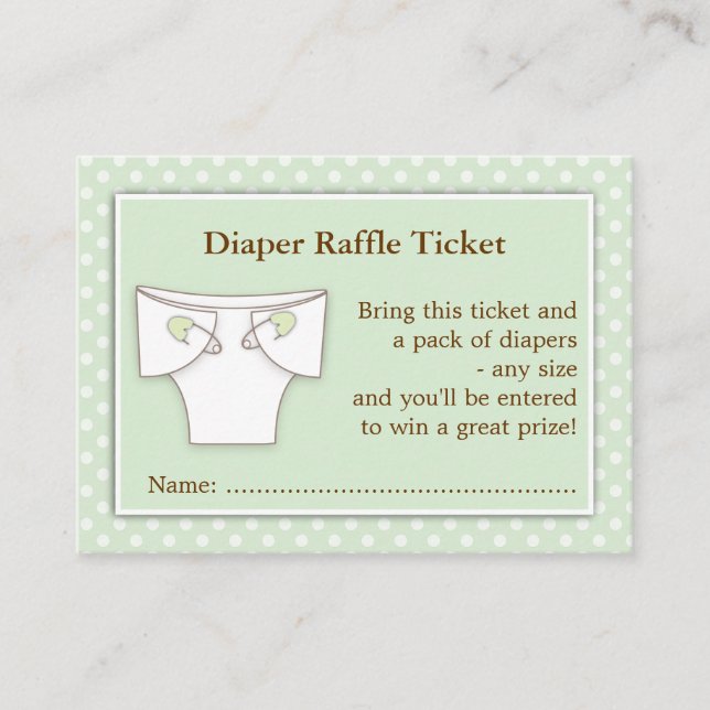 Mint Grönt Baby Shower Diaper Raffle Biljett Inser Tilläggskort (Framsida)