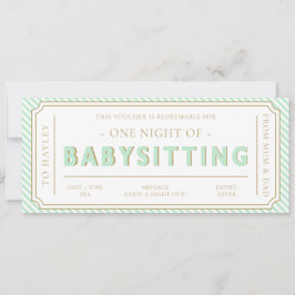Mint Grönt Babysit Gift Voucher Card Inbjudningar