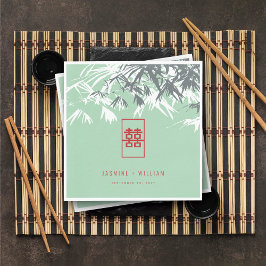 Mint Grönt Bamboo Löv Dubbla Xi Chinese Bröllop Pappersservett