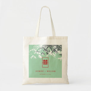 Mint Grönt Bamboo Löv Dubbla Xi Chinese Bröllop Tygkasse