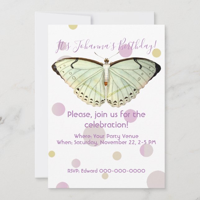 Mint Grönt Beauty Butterfly Birthday Inbjudningar (Framsida)