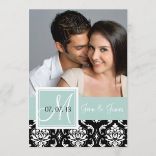 Mint Grönt Black Damask Photo Save Date Spara Datumet