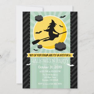 Mint Grönt Black Grått Witch Halloween-inbjudan Inbjudningar