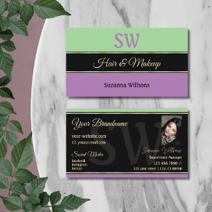Mint Grönt Black Lavender med Monogram och Photo Visitkort