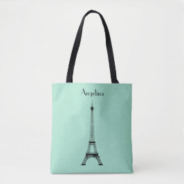 Mint Grönt Black Paris Eiffel Torn med Namn Tygkasse