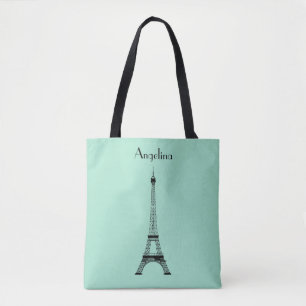 Mint Grönt Black Paris Eiffel Torn med Namn Tygkasse