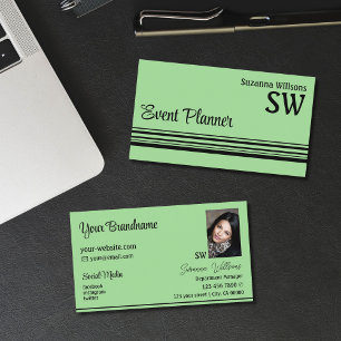 Mint Grönt Black Rand med Monogram och Photo Visitkort