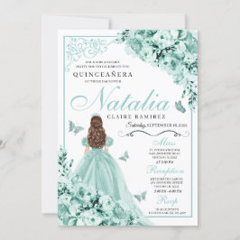 Mint Grönt Blommigt Butterflies Quinceanera Inbjudningar