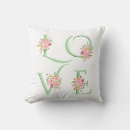 Mint grönt blommigt Kärlek typografi Valentines da Kudde
