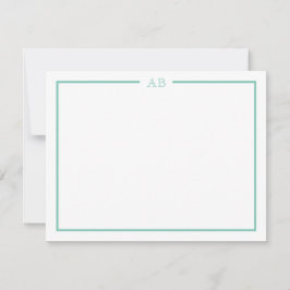 Mint Grönt Blommigt Monogram Note Card Anteckningskort