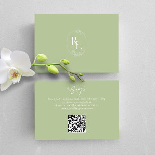 Mint Grönt Blommigt Monogram QR Bröllop OSA Kort