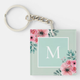 Mint-Grönt | Blommigt Photo Monogram-Nyckelring