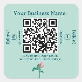 Mint Grönt Blommigt QR-kod Marknadsföring Fyrkantigt Klistermärke