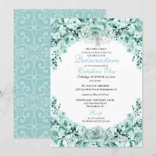 Mint Grönt Blommigt Quinceanera Birthday Inbjudningar