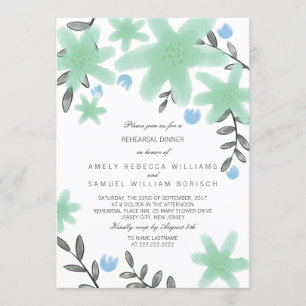 Mint Grönt Blommigt Rehearsal Dinner Inbjudan