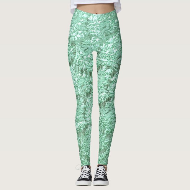 Mint grönt blommigt snöre leggings (Framsida)