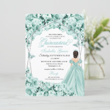 Mint Grönt Blommigt Tiara Princess Dress Quinceane