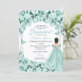 Mint Grönt Blommigt Tiara Princess Dress Quinceane Inbjudningar