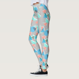 Mint Grönt Blue Coral Rosa 50 s Art Mönster Leggings