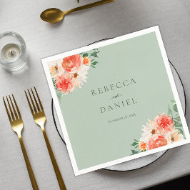 Mint Grönt Boho Orange Wildblommor Bröllop Pappersservett