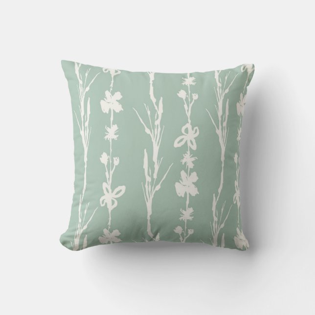 Mint Grönt Botanical Print Farmhouse Pillow Kudde (Framsida)