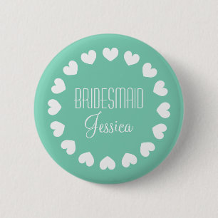 Mint grönt bridesmaid-knapp med vita hjärtan knapp