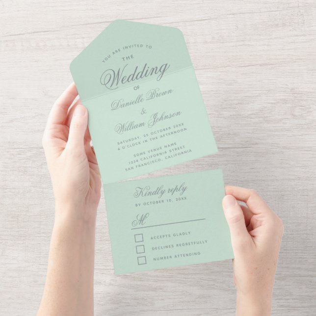 Mint Grönt Bröllop Elegant Calligraphy Script OSA (Avrivbar del)
