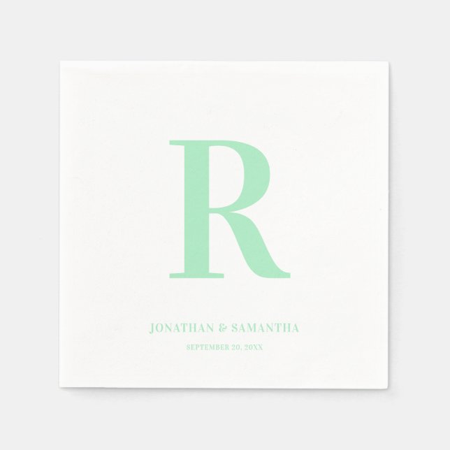 Mint Grönt Bröllop Monogram Modern Pappersservett (Framsidan)