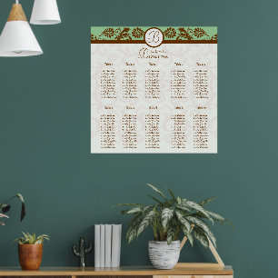 Mint Grönt Brown Damask Seating Chart 10 Bord Poster