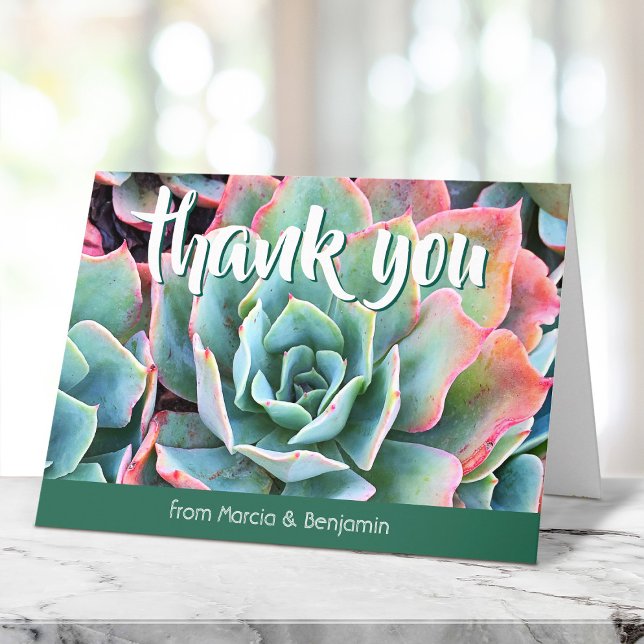 Mint grönt cactus foto custom name fold snyggt tack kort (Skapare uppladdad)