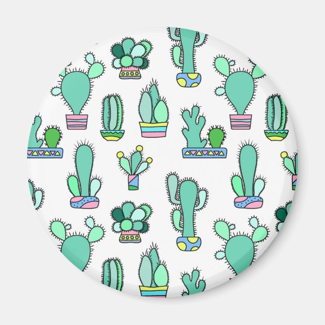 Mint Grönt Cactus & Succulent Plant Mönster Magnet (Framsidan)