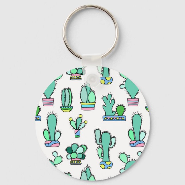 Mint Grönt Cactus & Succulent Plant Mönster Nyckelring (Framsida)