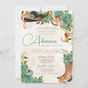Mint Grönt Charra Quinceanera Western Sage Ro Inbjudningar