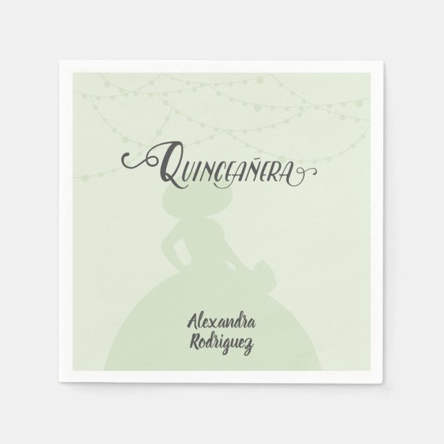 Mint Grönt Charro Silhouette Quinceanera Pappersservett (Framsidan)