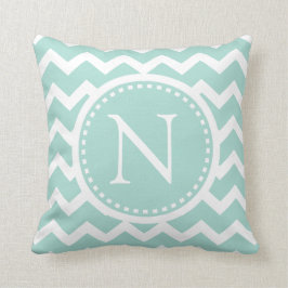 Mint Grönt Chevron Girly ZigZag Monogram Kudde
