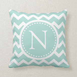 Mint Grönt Chevron Girly ZigZag Monogram Kudde