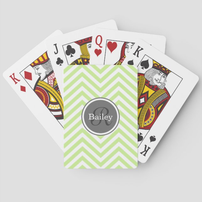 Mint Grönt Chevron Monogram Casinokort (Baksidan)