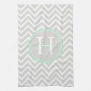 Mint Grönt Chevron Monogram Kitchen Towel Kökshandduk
