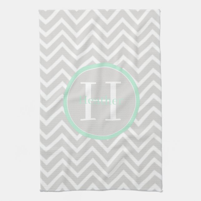 Mint Grönt Chevron Monogram Kitchen Towel Kökshandduk (Vertikal)