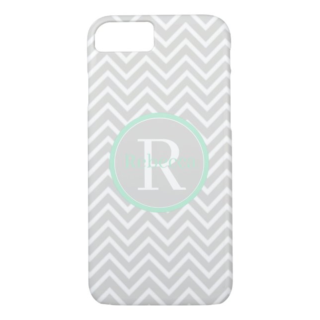 Mint Grönt Chevron Monogram knappt där Case-Mate iPhone Skal (Baksida)