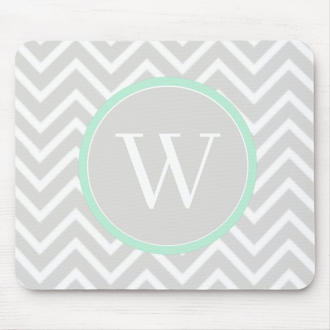 Mint Grönt Chevron Monogram Mouse Pad Musmatta (Framsidan)