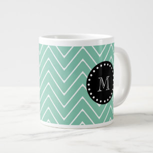 Mint Grönt Chevron Mönster Svart Monogram Jumbo Mugg