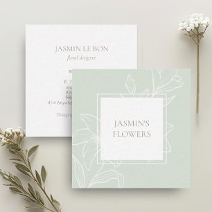 Mint-Grönt Chic Blommigt etikett Fyrkantigt Visitkort