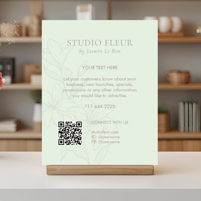 Mint-Grönt | Chic Blommigt text Befordra QR Poster (Skapare uppladdad)