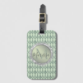 Mint Grönt Chic Harlequin Monogram Bagagebricka