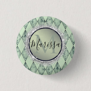 Mint Grönt Chic Harlequin Monogram Knapp